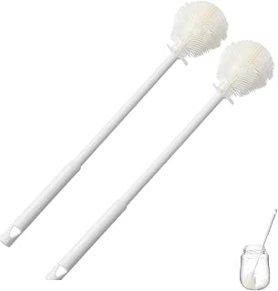 2PCS 360° Flexible Silicone Bottle Brush with Long Handle, Silicone Brush Cleaner, Soft, Petite, for Baby Bottle, Straw, Jar and Coffee Cup Etc