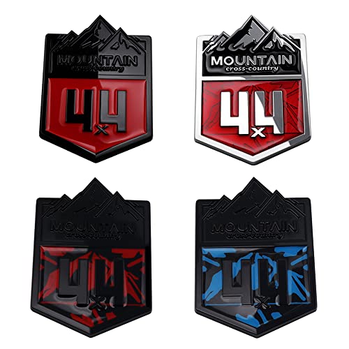 Image of 1X Mountain 4x4 Cross Country Metal Car Sticker Off Road Racing Decal Emblem Badge Fits Off-Road Car Truck SUV (Black & Red)