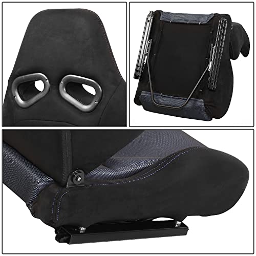J2 Engineering J2-Rs-006-Bl Pair Of Black Blue Stitching Mesh Suede Style Fabric Injection-Molded Foam Universal Racing Seat With Adjustable Glides Side Mount Adapters 38" H X 21" W X 25" D #TOP4