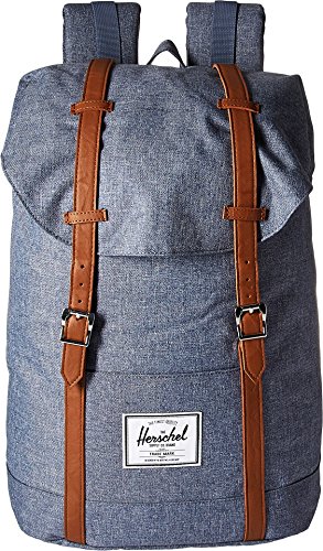 Image of Herschel Retreat Backpack, Dark Chambray Crosshatch /Tan Synthetic Leather, Classic 19.5L
