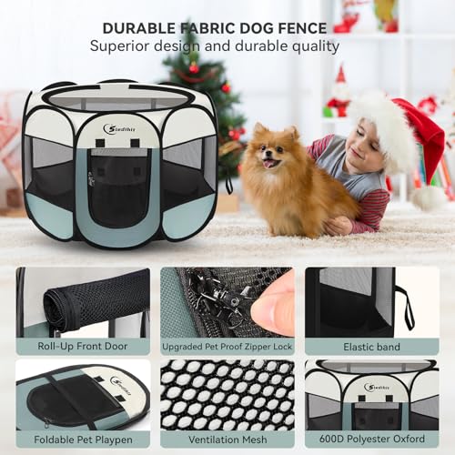 Image of Siedihit Dog Playpen, Puppy Pet Playpen, Medium Dogs Tent Crates Cage Indoor /Outdoor, Portable Pop Up Dog Kennel Playpen with Carrying Case for Dogs /Cats /Rabbits, Removable Zipper Top, Grey