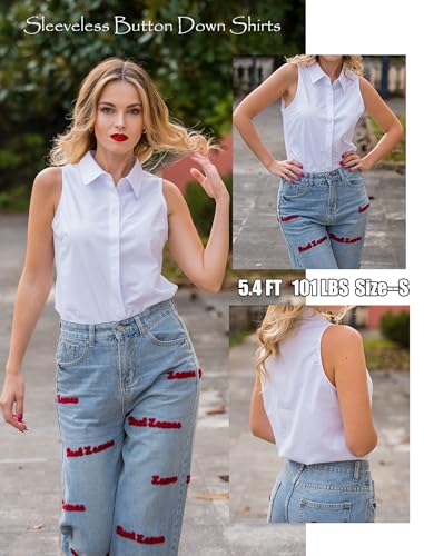 HOTOUCH Women's Sleeveless Button Down Shirts Hidden-Button Front Collared Dressy Casual Blouses Loose Office Tank Tops2
