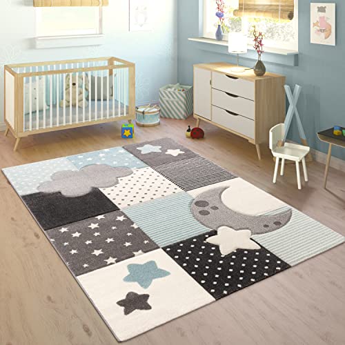 Paco Home Alfombra Infantil Habitación Cuadros Puntos Nubes Estrellas