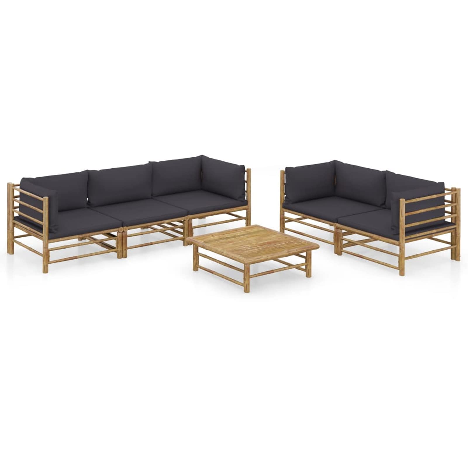 Chusui Set de Muebles de jardín 6 Piezas, Muebles Jardin Exterior, Conjunto Jardin Exterior, Set De Jardin Exterior, Conjunto Terraza Moderno, bambú y Cojines Gris Oscuro