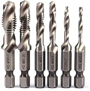 6 PCS HSS Tap Drill Bit Set, 2 in 1 Combination Drills and Taps Set, M3 M4 M5 M6 M8 M10 HSS Metric Hex Shank Screw Taps Tool Set/Tap Hex Shank HSS Screw Spiral Point Thread Metric Plug Drill Bits