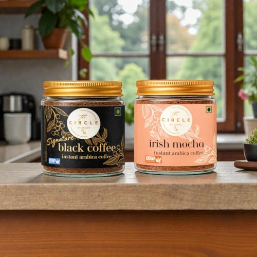 Image of Signature Combo of Instant Black Coffee & Irish Mocha | Premium Dark Roast Instant Coffee | Rich Aroma & Smooth Taste | 50g Each | Cafe Style Coffee Combo for Home & Office