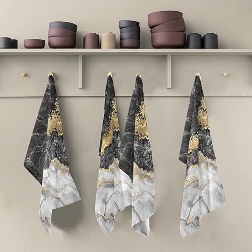 Gold Black Marble Kitchen Towels, Dish Towel Ultra Absorbent Fast Drying, Tea Towels 28X18 Inches For Cooking Baking Household Cleaning, Set Of 4 #TOP4