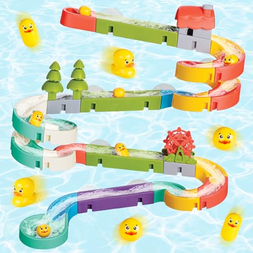 Image of SOCBTNSO Duck Slide Toys, Bath Toys for Kids Ages 4-8, DIY Building Kit for Ages 5-7, Bathtub Time Birthday Gift for Toddler 3 + Year Old (51 PCS)