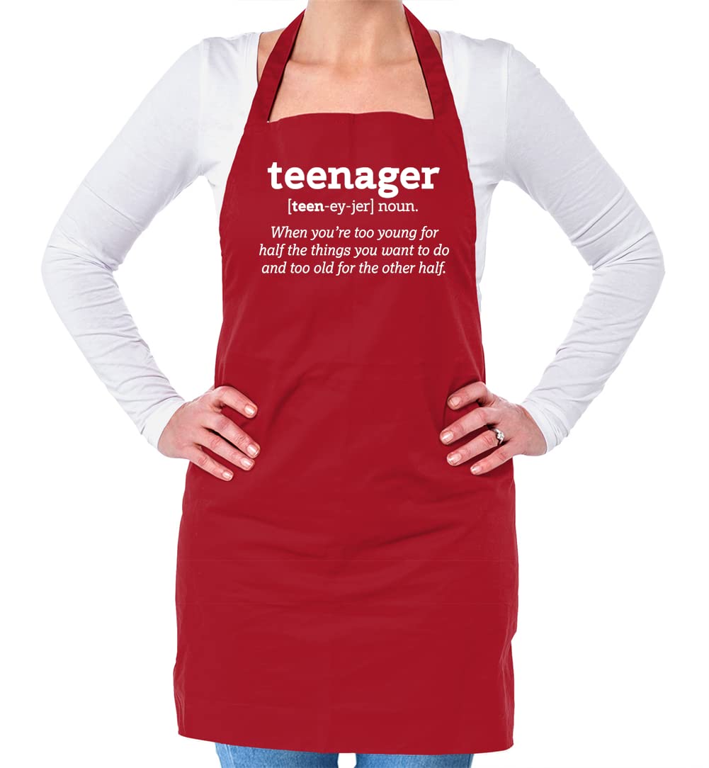 Dressdown Teenager Definition Funny - Unisex Adult Kitchen/BBQ Apron - Red - One Size