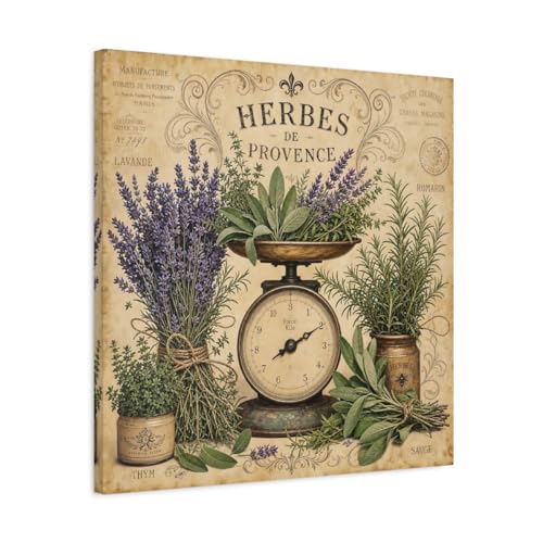 Canvas print nature herbs vintage de 60x60 cm carré pour mur de cuisine et salle à manger