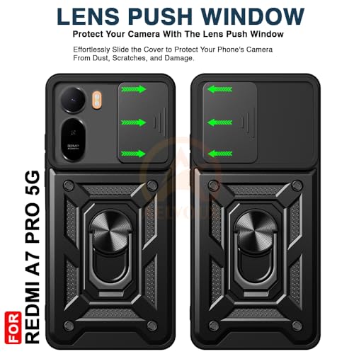 Image of Armor Bumper Back Cover Case for Redmi A7 Pro / C85X 5G | Rotating Camera Cover, Ring Holder & Kickstand | Heavy Duty & 360 Degree Protection Back Cover (Black)