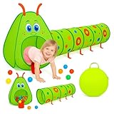 Kiddey Caterpillar Play Tunnel and Tent Combo (2-Piece Set) – Kids Crawling and Exploration Discovery Station for Early Learning and Muscle Development – Indoor/Outdoor Use – By