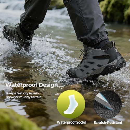Men’s Waterproof Hiking Boots - Lightweight Slip-Resistant Mid Ankle Support for Outdoor Trekking and Camping2