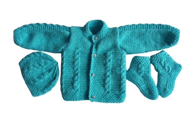 Handmade Knitted Stylish Woollen Full Sleeves Sweater with Cap and Socks for Kids-image-2