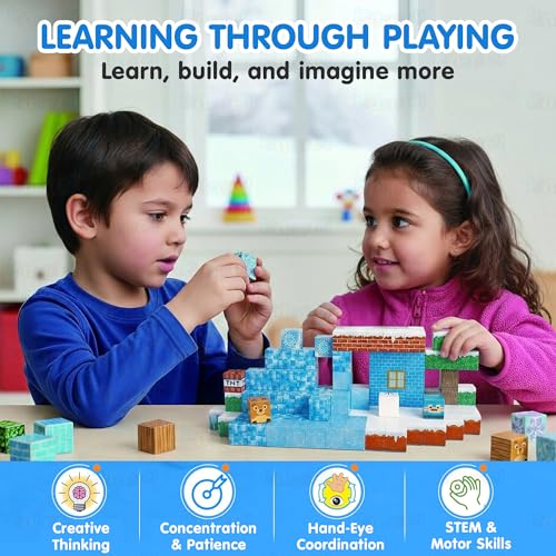 Image of Kidology 100PCS Magnetic Blocks Set for Kids | Ice Theme Magnetic Building Tiles with Magic Portal Design | STEM Learning Construction Toy for Toddlers Ages 3+ | Creative Sensory Magnet Blocks