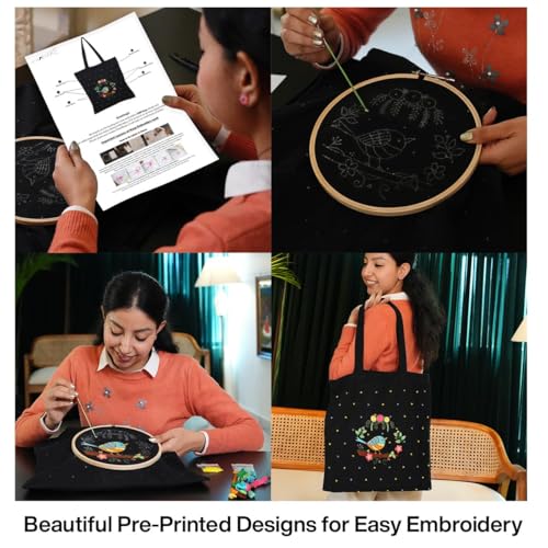 Image of picknMAKE Bag Tote Size Big, Girls College, use Office Women for Bags Tote Embroidery Stylish & Aesthetic DIY with Zip and Pocket Secured Inside Bag (Included Material All)