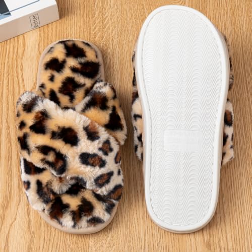 Image of Enteer Women's Slipper Memory Foam Cross Band Fuzzy Slippers Open Toe Cozy House Slippers Cozy Plush Bedroom Indoor Outdoor