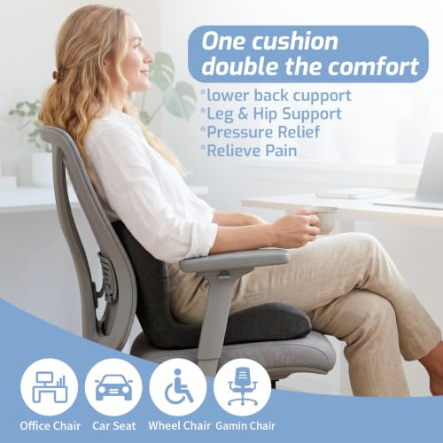 Image of Memory Foam Seat Cushion,Office Chair Cushion with Lumbar Support for Back Pressure Relief, Car Seat Cushion with Adjustable Strap,Sciatica Pad Cushions for Car,Truck, Desk (Black)