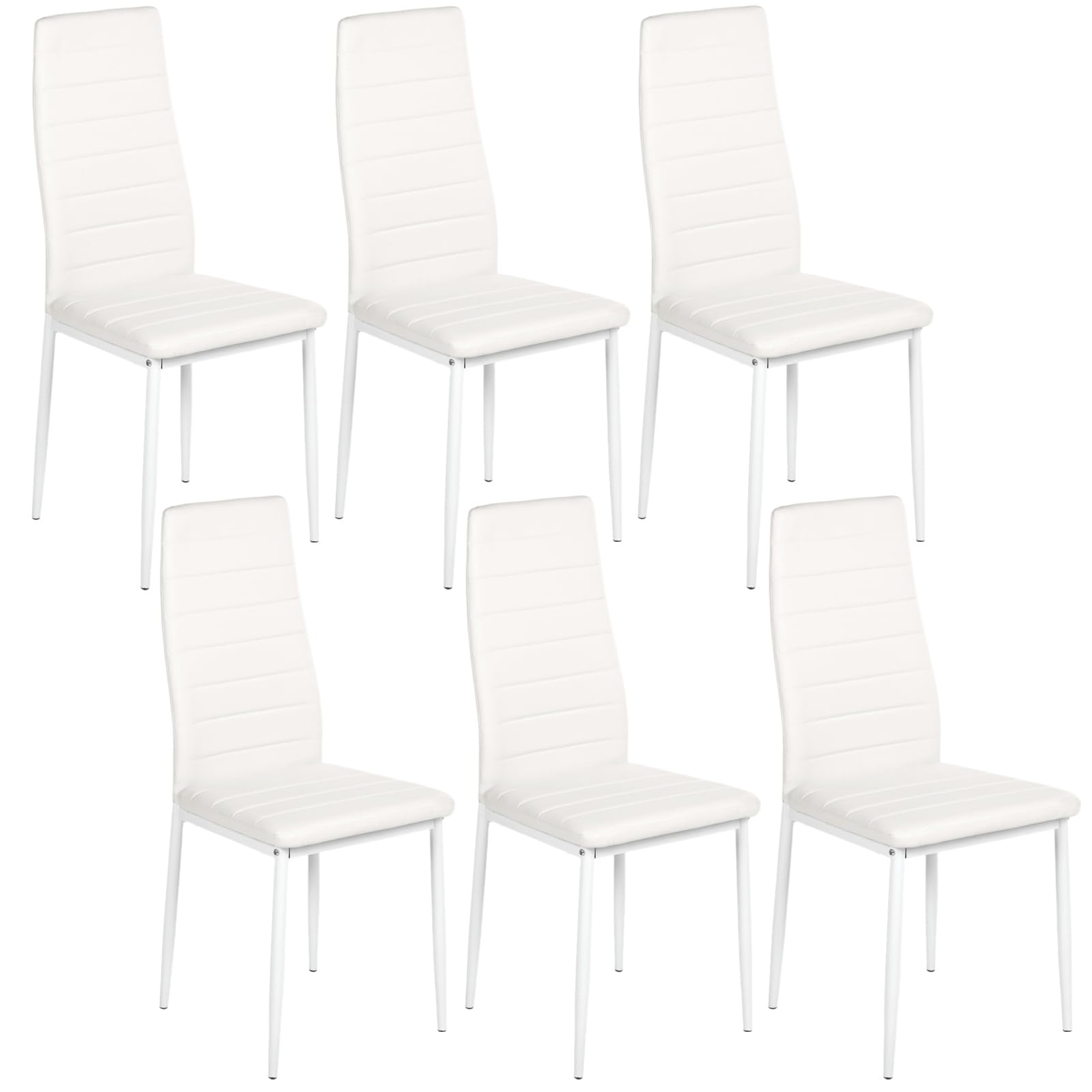 Juego de 6 sillas de comedor modernas, sillas de cocina con patas de metal, silla de comedor tapizadas de piel sintética para comedores y cocina y restaurante (blanco)