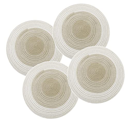Image of Jute Placemats Set of 4 Heat Resistant Round Place Mats Natural Jute Woven Braided Table Mats Thick Farmhouse Placemats Trivet Round Braided Placemats for Dining Table(Cream, Set of 4)