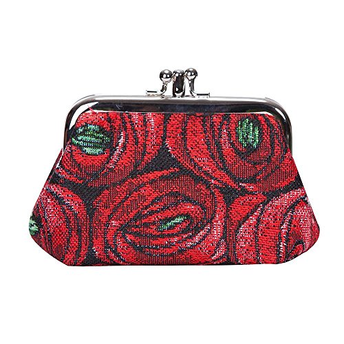 Signare Tapestry Double Pocket Change Pouch Kiss Lock Coin Purse For Women With Charles Rennie Mackintosh Rose And Teardrop Art Nouveau Design (Frmp-Rmtd) #TOP20