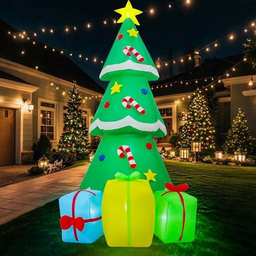 9FT Christmas Inflatables Tree Outdoor Decoration Indoor Gift Boxes Lighted Party Decoration Blow Up Decor with Built-in LED Lights Suitable for Lawn/Yard/Garden/Porch