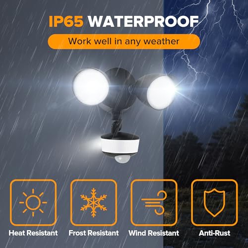 Image of LUTEC 34W 3700 Lumen LED Security Light Motion Sensor Outdoor Lights with Night Light, 5000K Daylight, IP65 Waterproof, Dusk to Dawn, Hardwired Motion Detector Flood Light for Garage, Yard-Black