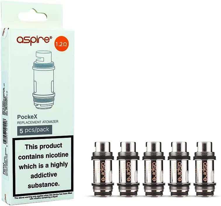 Aspire PockeX coils 1.2 ohm for PockeX kit AIO Vape Pen, Pack of 5, No Nicotine