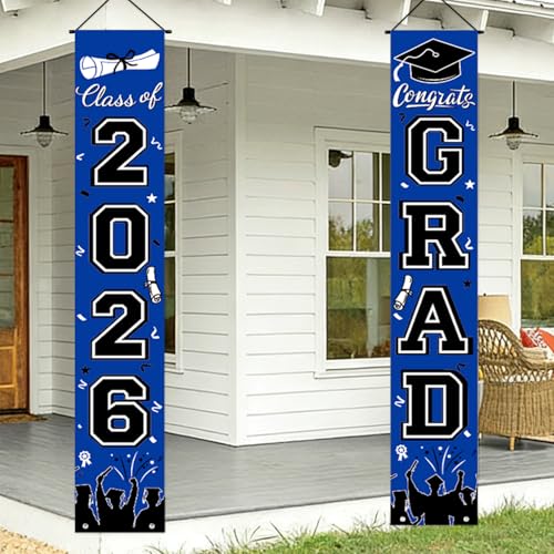 Image of Graduation Decorations 2026 Porch Banner, Graduation Banner Class of 2026, Blue Congrats Grad Decorations for Door and Porch Party Supplies