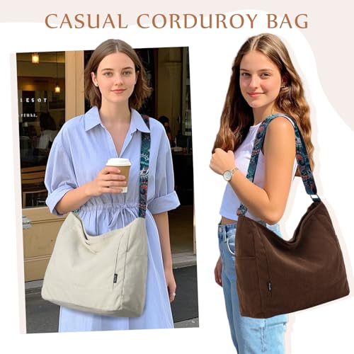 Image of Chase Chic Corduroy Tote Bag for Women, Large Messenger Bag Crossbody Hobo Bag Convertible Shoulder Handbag for Work