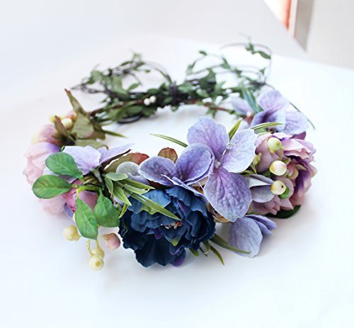 Image of Vivivalue Handmade Adjustable Flower Wreath Headband Halo Floral Crown Garland Headpiece Wedding Festival Party