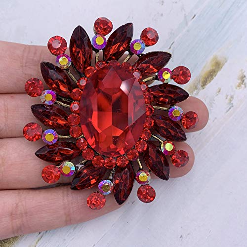 Image of SELOVO Flower Rhinestone Statement Brooch Pin Broach Antique Gold Tone