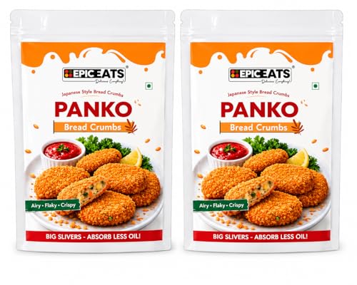 Image of Epiceats Panko Bread Crumbs | Original Japanese Style Breadcrumbs | Crispy Bread Crumbs for Fried Chicken, Cutlets, Fish Fry & Snacks | Plain Unseasoned Breadcrumb Coating | Absorbs Less Oil | Soya Free & Nut Free - 475g (Pack of 2)