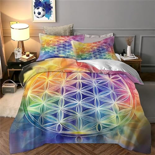 Housse de couette Fleur de Vie 3D parure lit simple microfibre géométrie - 6