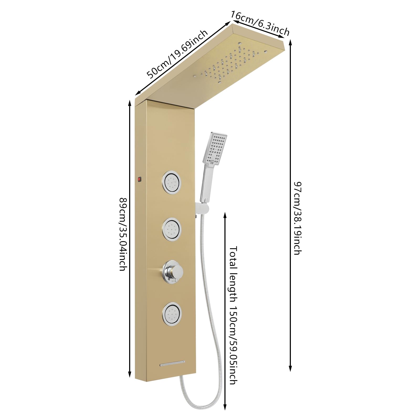 Panel de ducha sin grifería, columna de ducha LED con 3 funciones, ducha de lluvia, ducha de masaje, ducha de mano para baño, ducha, columna de ducha de acero inoxidable, ducha de lluvia sin grifo
