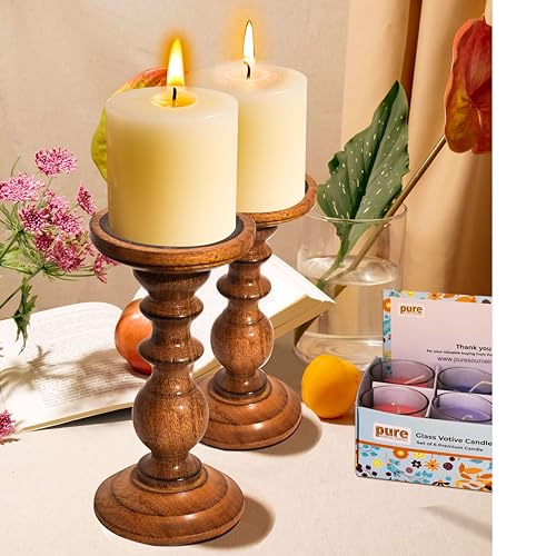 Image of Pure Source India Vanilla Scented Pillar Candle 3x3 inch Smokeless & Dripless Wax Candles for Home Decor and Light Festivals (Set of 3)