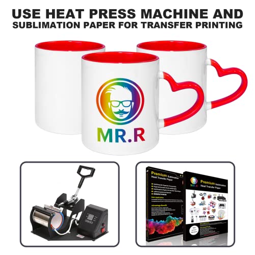 Mr.r 11Oz Sublimation Blank Coffee Mugs,Cup Blank White Mug Cup With Red Color Mug Inner And Heart Handle,Set Of 36 #TOP3