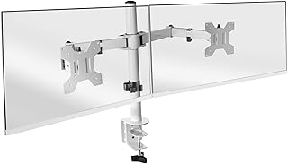 Mars Gaming MARM2, Soporte de Monitor Dual de Brazo para Pantallas Hasta 27”, Articulado y Regulable en Altura, Estructura Robusta, Compatible con VESA75 y VESA100, Blanco
