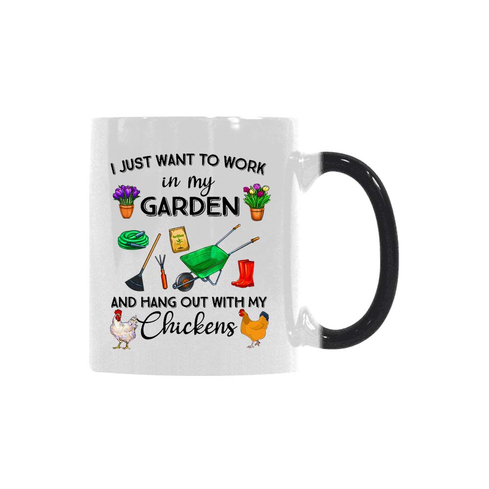Xmpls Funny Coffee Mug,I Just Want To Work In My Garden And Hangout With Chickens Mug, Best Chickens Gift, Gardener Farmer Cup, Retirement gifts for friends, colleagues, and family，11 oz Mugs