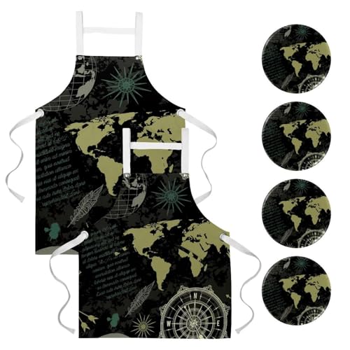 Tablier de serveuse lot de 2 motif boussole pour restaurant de standing