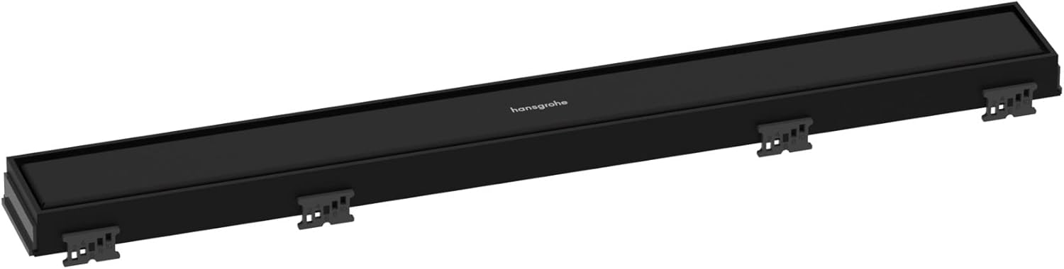 hansgrohe RainDrain Match Linear Tileable Shower Drain for 23 5/8" Rough with Height Adjustable Frame in Matte Black, Stainless Steel Rectangle Shower Floor Drain
