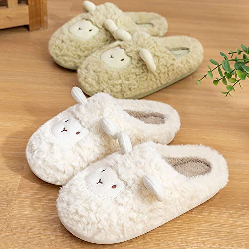 JadeRich Women's Cute Animal Slippers Winter Warm Fuzzy Plush House Slipper Cartoon Sheep Indoor Shoes3