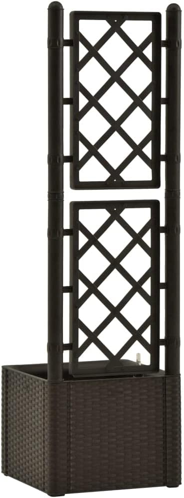 Garden Raised Bed with Trellis and Self Watering System, PP Planter with Trellis, Planter Box with Trellis, Raised Garden Bed Outdoor for Plants Hanging Flower Baskets, Mocha(Style AC)