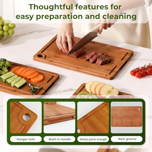 Set de 3 tablas de cortar de bambú con mango y ranura miniatura 2