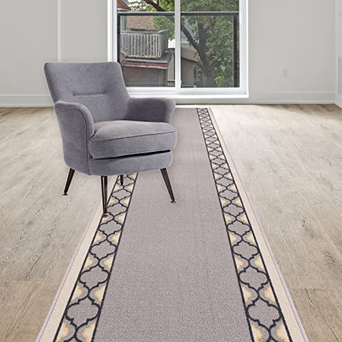 Washable Trellis Border Custom Size Length x 26 inches Wide Runner Rugs - 7 Feet (Grey)