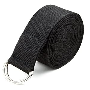 10-Foot Extra-Long Cotton Yoga Strap with Metal D-Ring by Crown Sporting Goods (Black)