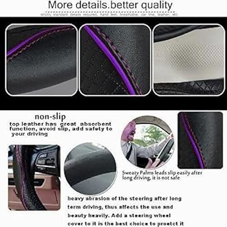 Gomass Car Steering Wheel Cover, Anti-Slip, Safety, Soft, Breathable, Heavy Duty, Thick, Full Surround, Sports Style (Black with Purple line)