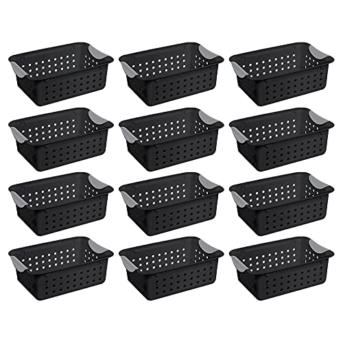 Sterilite Small Ultra Basket, Storage Bin to Organize Closets, Cabinets, Pantry, Shelving and Countertop Space, Black, 12-Pack