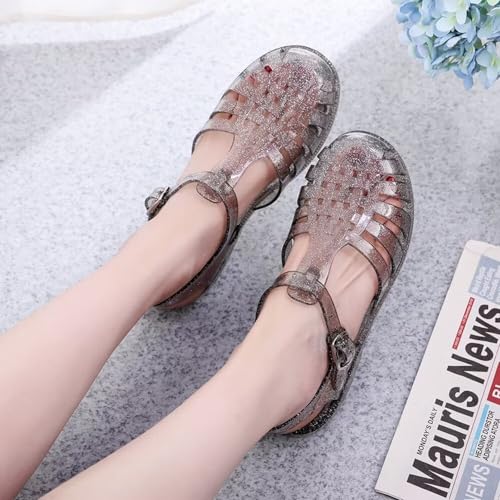 Image of Hee grand Crystal Jelly Heel Sandals for Women Summer Beach Jelly Shoes