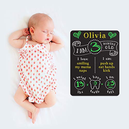 Baby Monthly Milestone Board - Perfect Baby Shower Gift For New Moms - Dry Erase Chalkboard Sign With 3 Chalk Markers - 9X12” - Reusable Photo Prop Board #TOP4